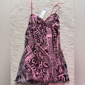 UO-Pink Graphic Print Spaghetti-Strap women Dress